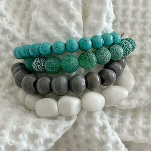 New Set of 4 Bracelets Blue, Turquoise, Grey, & White